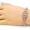 Oro Laminado Fancy Bracelet, Gold Filled Style San Judas and Butterfly Design, with White Cubic Zirconia, Polished, Golden Finish, 03.283.0412.07 (06 MM Thickness, 7 Inches Length)