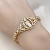 Oro Laminado Fancy Bracelet, Gold Filled Style San Judas and Butterfly Design, with White Cubic Zirconia, Polished, Golden Finish, 03.283.0412.07 (06 MM Thickness, 7 Inches Length)