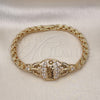 Oro Laminado Fancy Bracelet, Gold Filled Style San Judas and Butterfly Design, with White Cubic Zirconia, Polished, Golden Finish, 03.283.0412.07 (06 MM Thickness, 7 Inches Length)