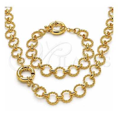 Oro Laminado Necklace and Bracelet, Gold Filled Style Rolo and Twist Design, Polished, Golden Finish, 06.415.0006