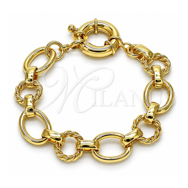 Oro Laminado Fancy Bracelet, Gold Filled Style Twist and Rolo Design, Polished, Golden Finish, 03.415.0007.07 (12 MM Thickness, 8 Inches Length)