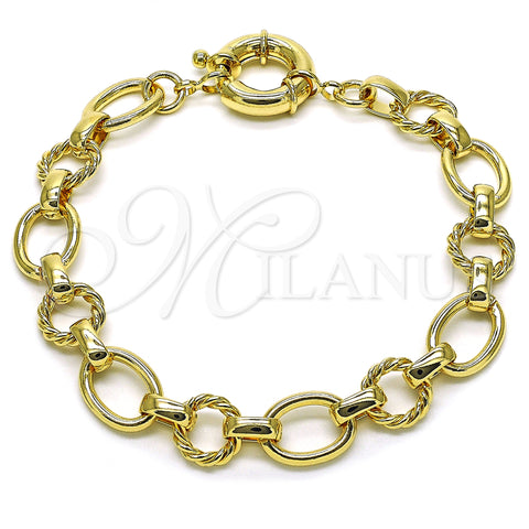 Oro Laminado Fancy Anklet, Gold Filled Style Rolo and Twist Design, Polished, Golden Finish, 03.415.0007.10 (12 MM Thickness, 10 Inches Length)