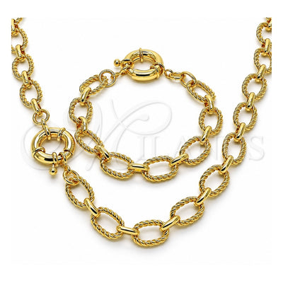 Oro Laminado Necklace and Bracelet, Gold Filled Style Rolo and Twist Design, Polished, Golden Finish, 06.415.0008