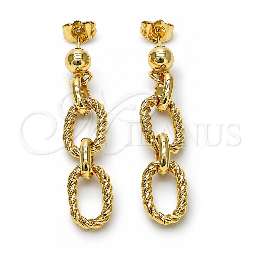 Oro Laminado Long Earring, Gold Filled Style Rolo and Twist Design, Polished, Golden Finish, 02.415.0003