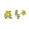 Oro Laminado Stud Earring, Gold Filled Style Bow Design, with White Micro Pave, Polished, Golden Finish, 02.195.0288