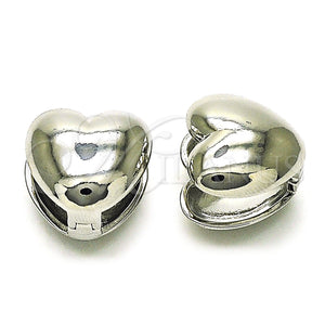 White Gold Filled Hoop Earrings — Huggie Hoop Heart Design Polished 02. — main product view — SKU 156126 | Oro Laminado Blanco aretes de aro — Huggie Hoop corazón diseño pulido 02. — SKU 156126