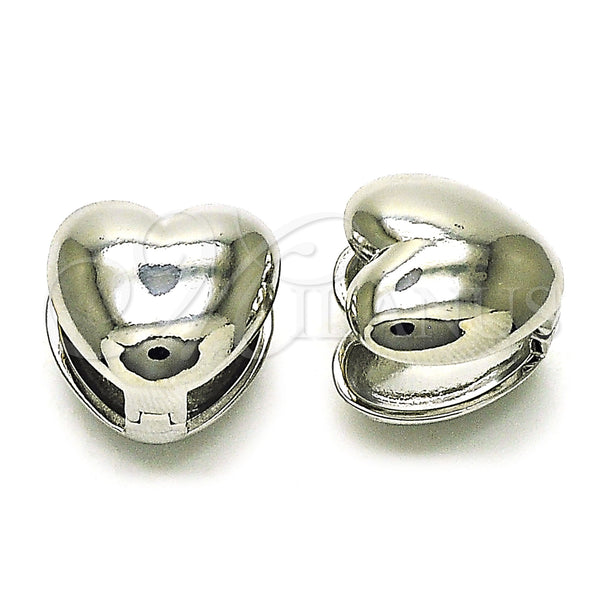 White Gold Filled Hoop Earrings — Huggie Hoop Heart Design Polished 02. — main product view — SKU 156126 | Oro Laminado Blanco aretes de aro — Huggie Hoop corazón diseño pulido 02. — SKU 156126