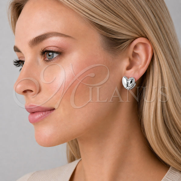 White Gold Filled Hoop Earrings — Huggie Hoop Heart Design Polished 02. — alternate product view — SKU 156128 | Oro Laminado Blanco aretes de aro — Huggie Hoop corazón diseño pulido 02. — SKU 156128