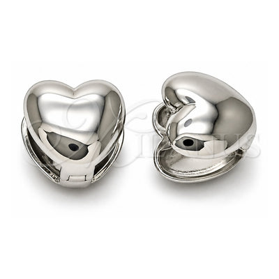 White Gold Filled Huggie Hoop, Heart Design, Polished, Rhodium Finish, 02.163.0333.1.13