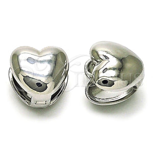 White Gold Filled Hoop Earrings — Huggie Hoop Heart Design Polished 02. — main product view — SKU 156128 | Oro Laminado Blanco aretes de aro — Huggie Hoop corazón diseño pulido 02. — SKU 156128