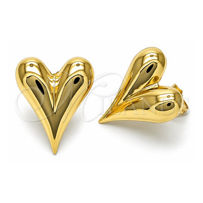 Oro Laminado Stud Earring, Gold Filled Style Heart and Hollow Design, Polished, Golden Finish, 02.163.0334