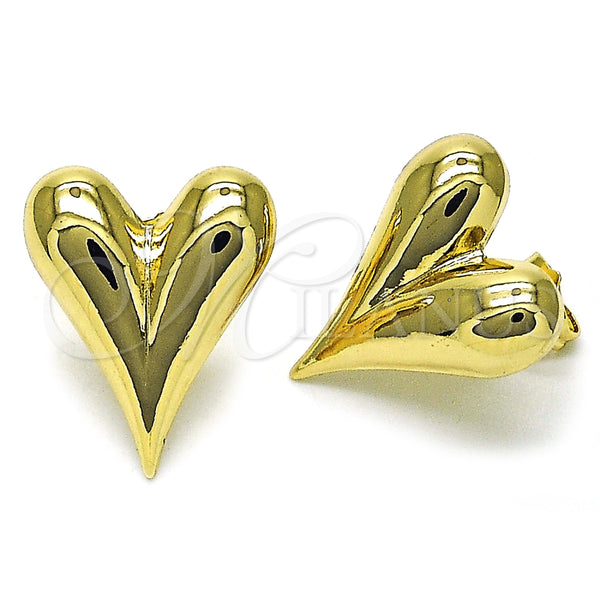 Oro Laminado Stud Earring, Gold Filled Style Heart and Hollow Design, Polished, Golden Finish, 02.163.0334