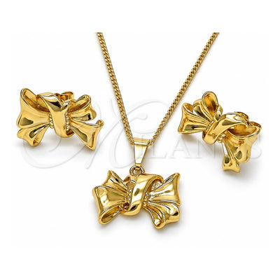 Oro Laminado Earring and Pendant Adult Set, Gold Filled Style Bow Design, Polished, Golden Finish, 10.163.0019