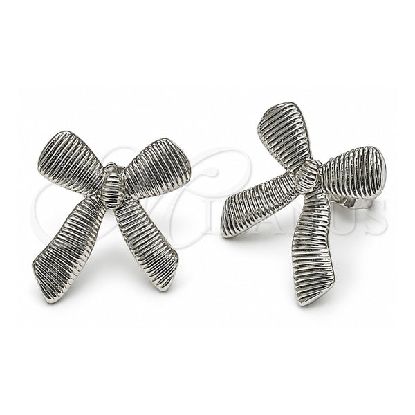 White Gold Filled Stud Earring, Bow Design, Diamond Cutting Finish, Rhodium Finish, 02.163.0335.1