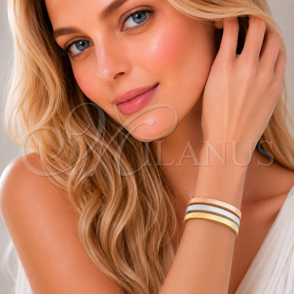Gold Filled Jewelry — Trio Bangle Twist Design Polished Tricolor 07. 07 — alternate product view — SKU 156146 | Oro Laminado joyería — Trio Bangle Twist diseño pulido Tricolor 07. 07 — SKU 156146