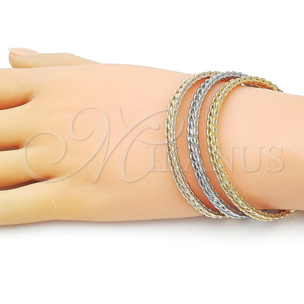 Gold Filled Jewelry — Trio Bangle Twist Design Polished Tricolor 07. 05 — alternate product view — SKU 156147 | Oro Laminado joyería — Trio Bangle Twist diseño pulido Tricolor 07. 05 — SKU 156147