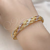 Oro Laminado Individual Bangle, Gold Filled Style Twist Design, Yellow Polished, Tricolor, 07.170.0037 (Thickness, One size fits all)
