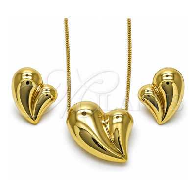 Oro Laminado Earring and Pendant Adult Set, Gold Filled Style Heart and Hollow Design, Polished, Golden Finish, 10.163.0021