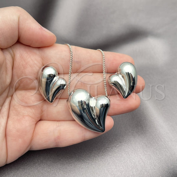 White Gold Filled Ring — Earring and Pendant Adult Set Heart and Hollow — alternate product view — SKU 156155 | Oro Laminado Blanco anillo — Earring and Pendant Adult Set corazón and Hollow — SKU 156155