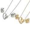 Rhodium Plated Earring and Pendant Adult Set, Heart and Hollow Design, Polished, Rhodium Finish, 10.163.0021.1
