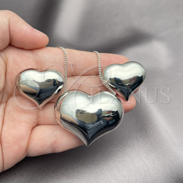 White Gold Filled Ring — Earring and Pendant Adult Set Heart and Hollow — alternate product view — SKU 156157 | Oro Laminado Blanco anillo — Earring and Pendant Adult Set corazón and Hollow — SKU 156157