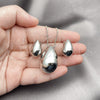 Rhodium Plated Earring and Pendant Adult Set, Teardrop and Hollow Design, Polished, Rhodium Finish, 10.163.0023.1