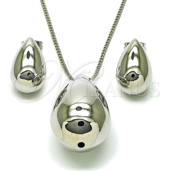Rhodium Plated Earring and Pendant Adult Set, Teardrop and Hollow Design, Polished, Rhodium Finish, 10.163.0023.1