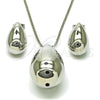 Rhodium Plated Earring and Pendant Adult Set, Teardrop and Hollow Design, Polished, Rhodium Finish, 10.163.0023.1
