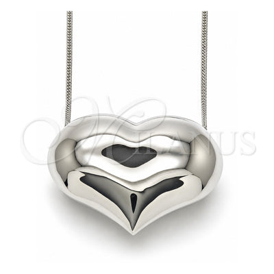 White Gold Filled Pendant Necklace, Heart and Hollow Design, Polished, Rhodium Finish, 04.341.0114.20 (02 MM Thickness, 18 Inches Length)
