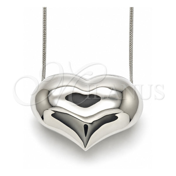 White Gold Filled Pendant Necklace, Heart and Hollow Design, Polished, Rhodium Finish, 04.341.0114.20 (02 MM Thickness, 18 Inches Length)