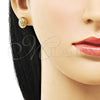 Oro Laminado Stud Earring, Gold Filled Style Ball Design, Diamond Cutting Finish, Golden Finish, 02.342.0347