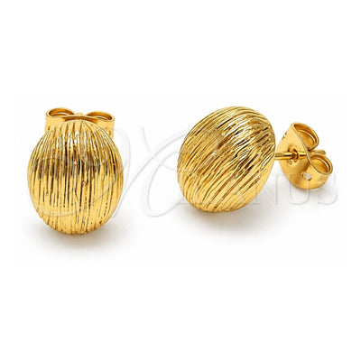 Oro Laminado Stud Earring, Gold Filled Style Ball Design, Diamond Cutting Finish, Golden Finish, 02.342.0347
