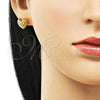 Oro Laminado Stud Earring, Gold Filled Style Heart Design, Polished, Golden Finish, 02.342.0350