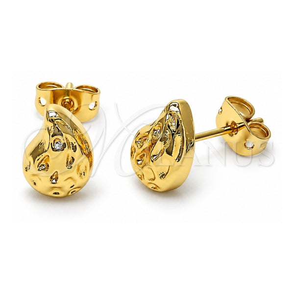 Oro Laminado Stud Earring, Gold Filled Style Teardrop Design, Polished, Golden Finish, 02.342.0351