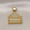 Oro Laminado Religious Pendant, Gold Filled Style with White Micro Pave, Polished, Golden Finish, 05.342.0213