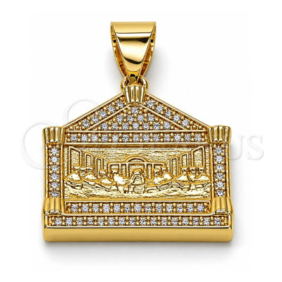 Oro Laminado Religious Pendant, Gold Filled Style with White Micro Pave, Polished, Golden Finish, 05.342.0213