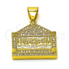 Oro Laminado Religious Pendant, Gold Filled Style with White Micro Pave, Polished, Golden Finish, 05.342.0213