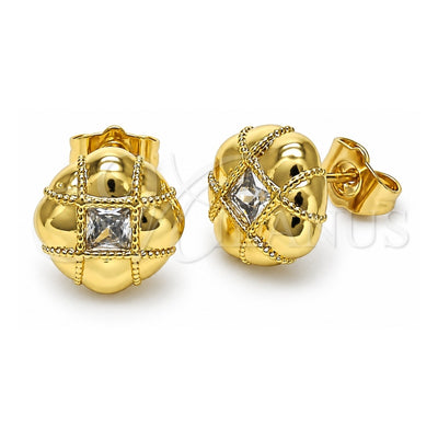 Oro Laminado Stud Earring, Gold Filled Style with White Cubic Zirconia, Polished, Golden Finish, 02.411.0007
