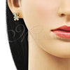 Oro Laminado Stud Earring, Gold Filled Style Teddy Bear Design, with White Micro Pave, Polished, Golden Finish, 02.411.0008