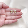 Oro Laminado Stud Earring, Gold Filled Style Teddy Bear Design, with White Micro Pave, Polished, Golden Finish, 02.411.0008