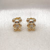 Oro Laminado Stud Earring, Gold Filled Style Teddy Bear Design, with White Micro Pave, Polished, Golden Finish, 02.411.0008