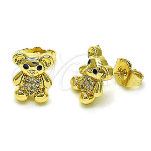 Gold Filled Ring — Stud Earring Teddy Bear Design with White Micro — main product view — SKU 156183 | Oro Laminado anillo — Stud Earring Teddy Bear diseño with blanco Micro — SKU 156183