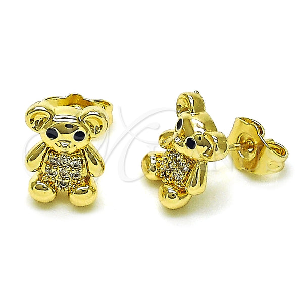 Gold Filled Ring — Stud Earring Teddy Bear Design with White Micro — main product view — SKU 156183 | Oro Laminado anillo — Stud Earring Teddy Bear diseño with blanco Micro — SKU 156183