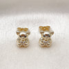 Oro Laminado Stud Earring, Gold Filled Style Teddy Bear and Heart Design, with White and Black Cubic Zirconia, Polished, Golden Finish, 02.411.0009