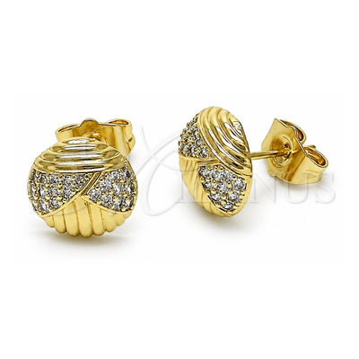 Oro Laminado Stud Earring, Gold Filled Style Ball Design, with White Micro Pave, Polished, Golden Finish, 02.411.0013