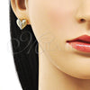 Oro Laminado Stud Earring, Gold Filled Style Heart Design, with White Cubic Zirconia, Polished, Golden Finish, 02.411.0015