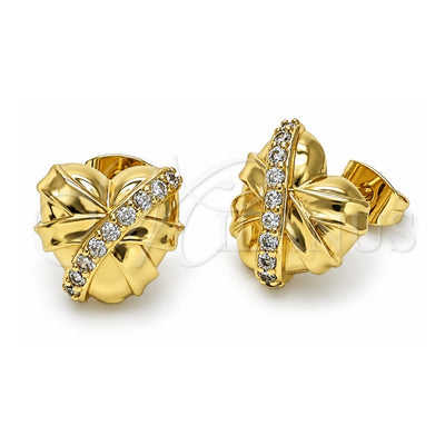 Oro Laminado Stud Earring, Gold Filled Style Heart Design, with White Cubic Zirconia, Polished, Golden Finish, 02.411.0017
