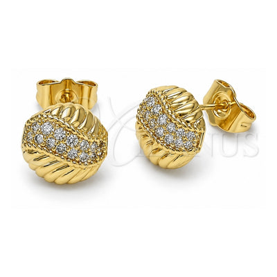 Oro Laminado Stud Earring, Gold Filled Style with White Micro Pave, Polished, Golden Finish, 02.411.0025