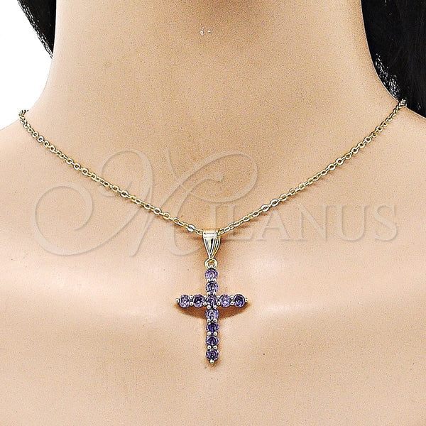 Gold Filled Pendant — Religious Pendant Cross Design with Amethyst Cubic Zirconia — alternate product view — SKU 156215 | Oro Laminado dije — Religious Pendant cruz diseño with Amethyst Cubic Zirconia — SKU 156215