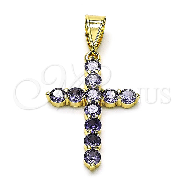 Gold Filled Pendant — Religious Pendant Cross Design with Amethyst Cubic Zirconia — main product view — SKU 156215 | Oro Laminado dije — Religious Pendant cruz diseño with Amethyst Cubic Zirconia — SKU 156215